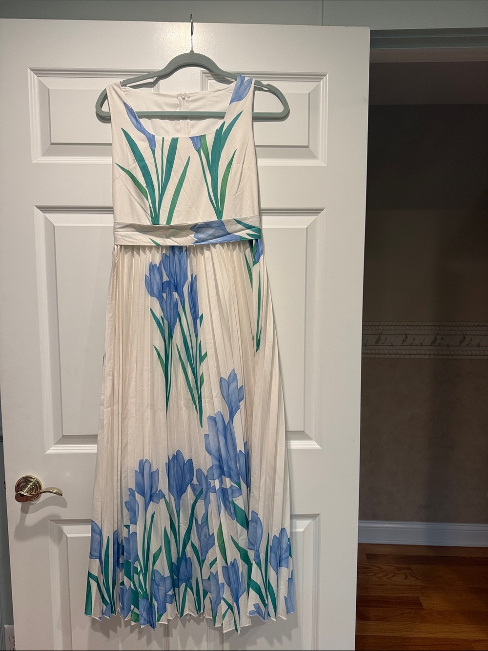 Source Unknown Cream Maxi Dress with Blue & Green Floral Print